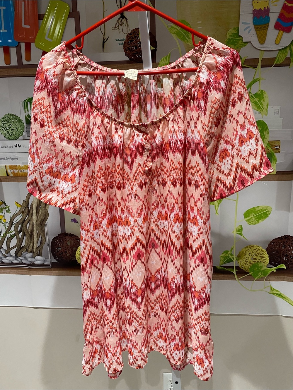 Faded Glory Pink and Red Patterned Peasant Tunic 2 X. Ptp is 25.